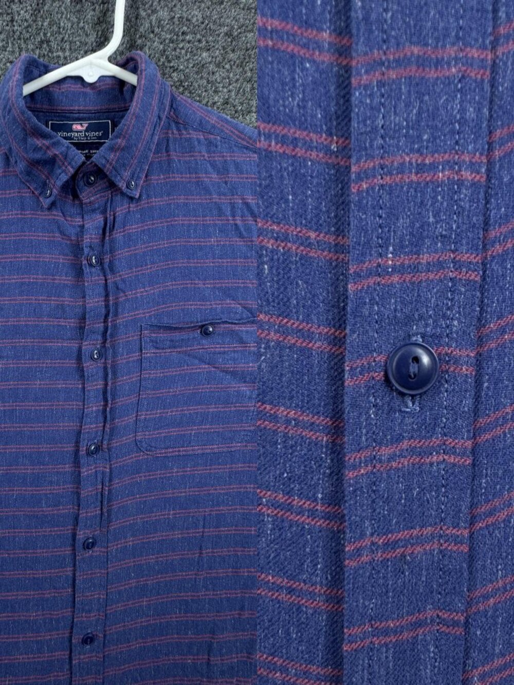 Vineyard Vines Knit Slim Blue Men Logo XS Soft Striped Button-Down Casual Pocket